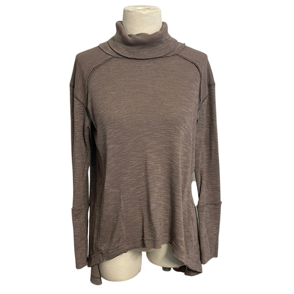 We The Free Free People Taupe Slub Knit‎ Split Back Turtleneck Sweater Small